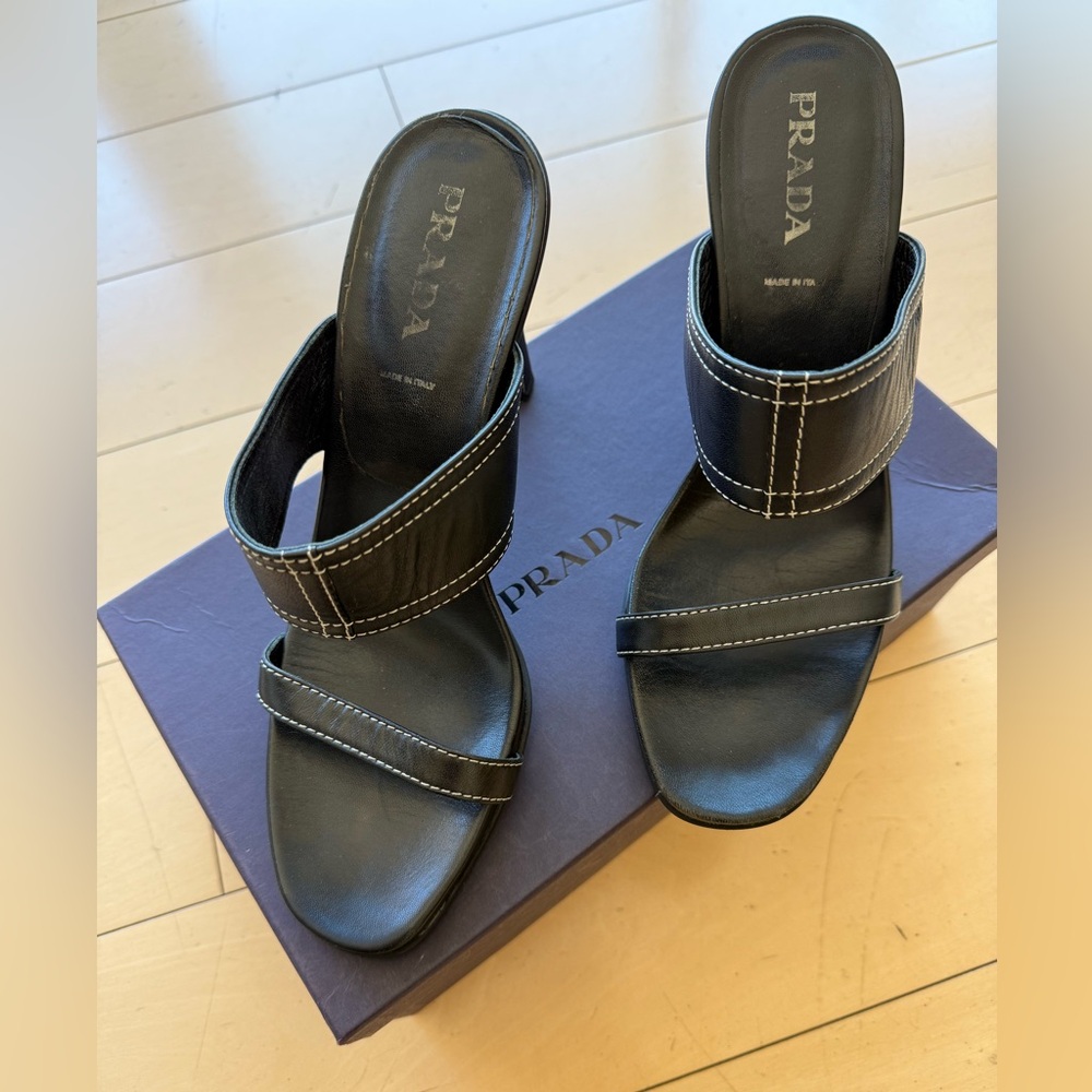 Prada Black Women's Sandals with 4” heel, made in Italy, size 39.5 (USA 9.5)